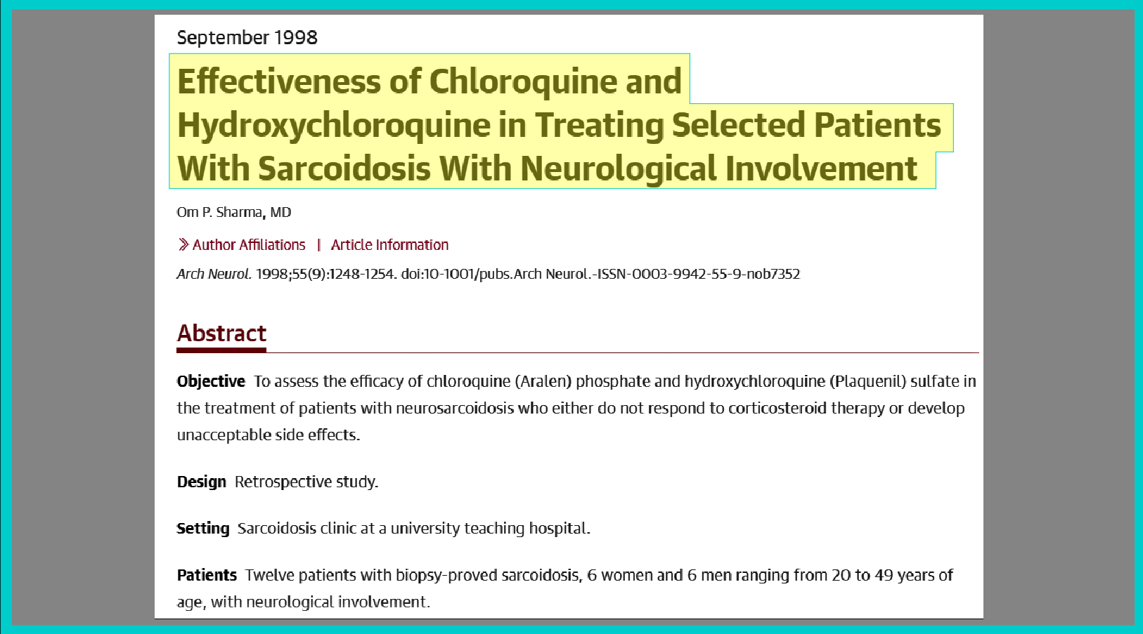 Hydroxychloroquine Sarcoidosis with Neurological Involvement Muscular Dystrophy Q Plus News