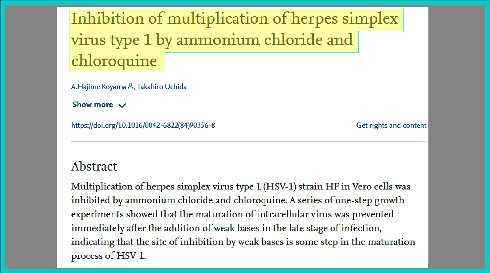 Hydroxychloroquine Herpes HSV Q Plus News