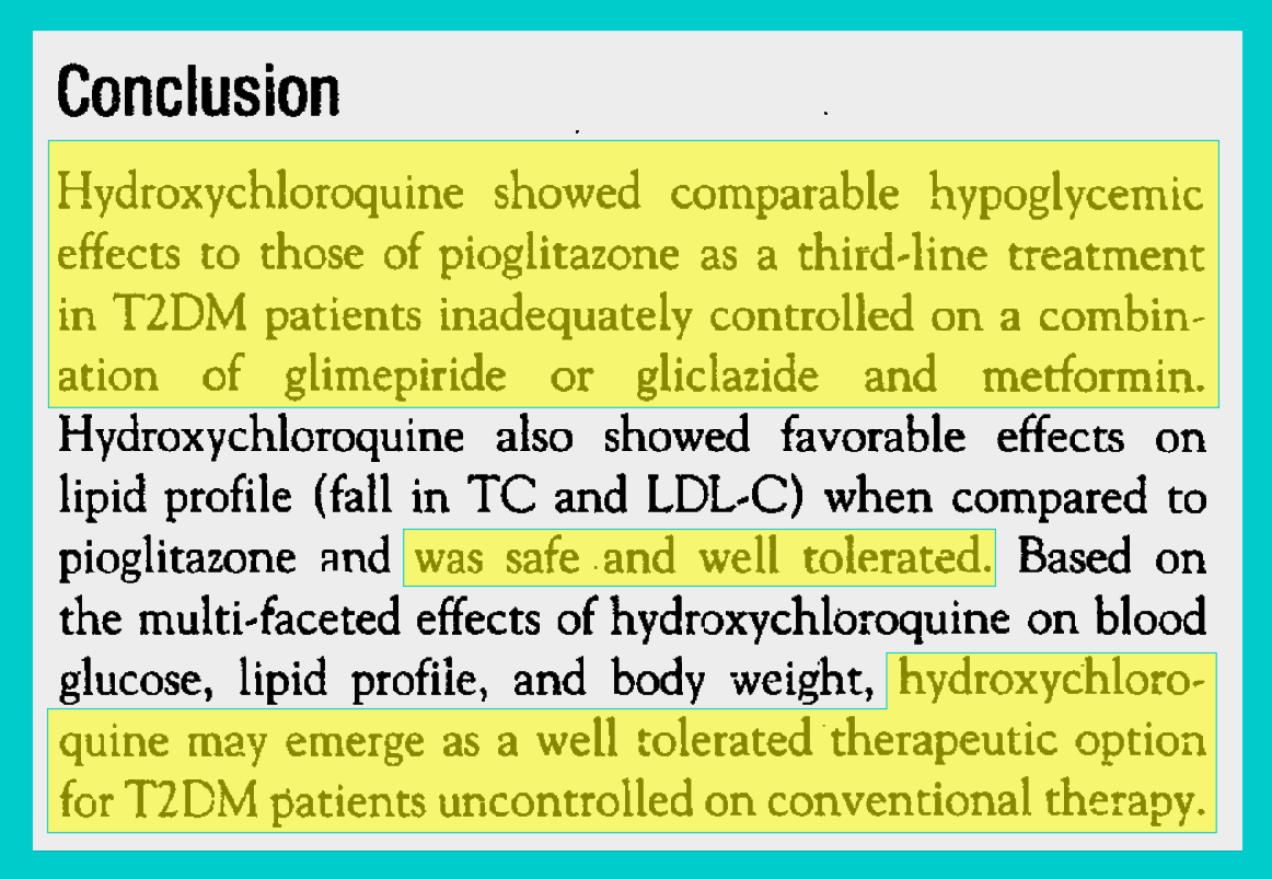 Hydroxychloroquine Cures Type 2 Diabetes