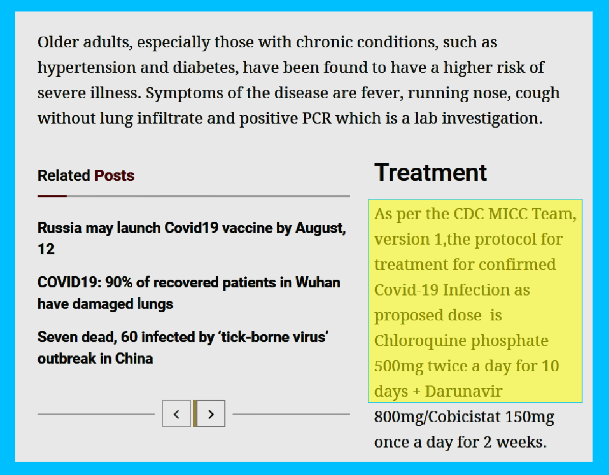 COVID Treatment CDC MICC Team Chloroquine